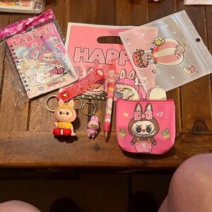 Pink Labubu  monster bundle Stationery Set